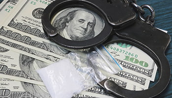 money with handcuffs and drugs